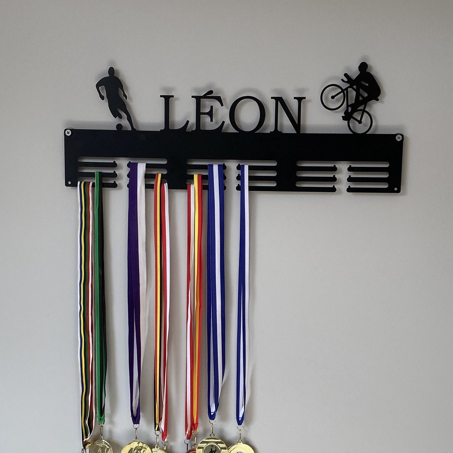 Custom Family Medal Holder for Couples – Personalized Running Medal & Bib Display Rack