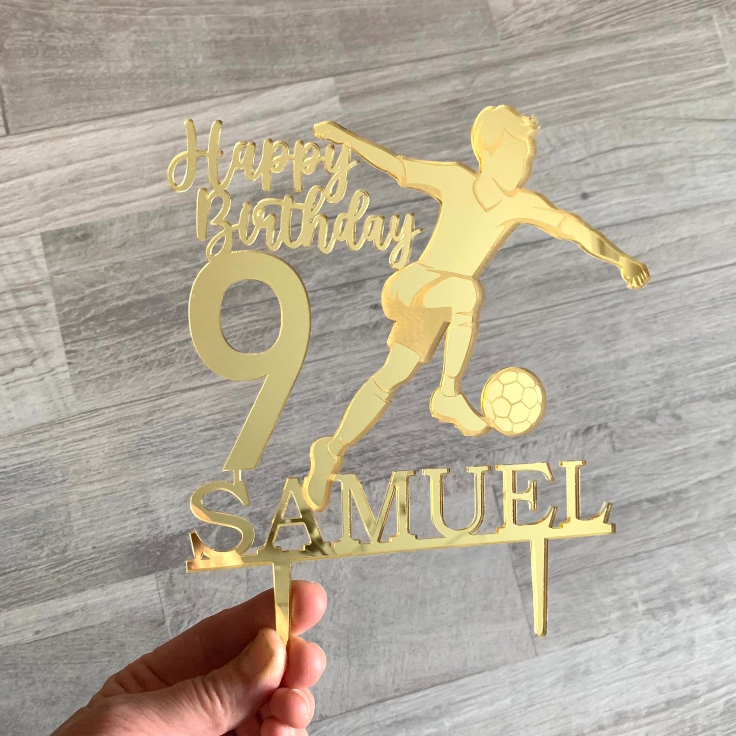 Custom Soccer Birthday Cake Topper – Personalized Name & Age with Soccer Silhouette