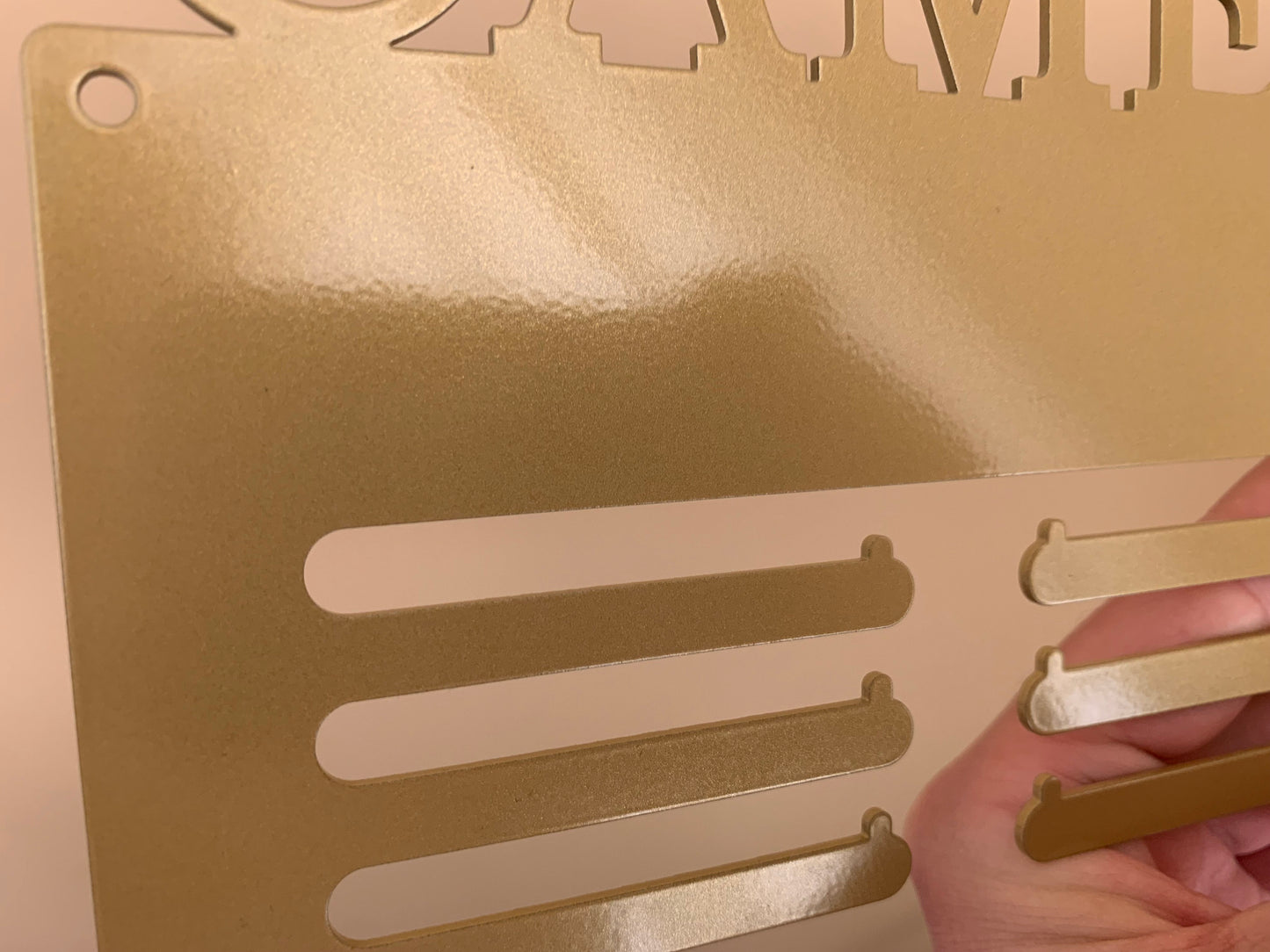 Custom Triathlon Medal & Bib Holder – Personalized Metal Rack with Swim‑Bike‑Run Silhouettes