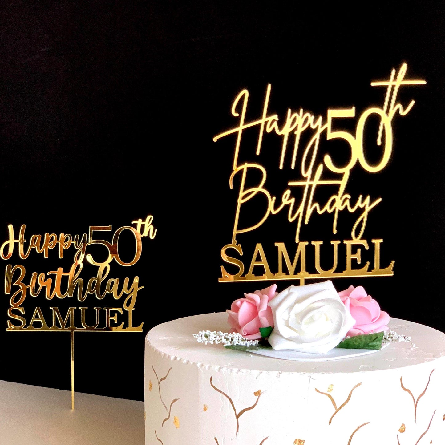 Custom Happy 50th Birthday Cake Topper – Personalized Name & Anniversary Age