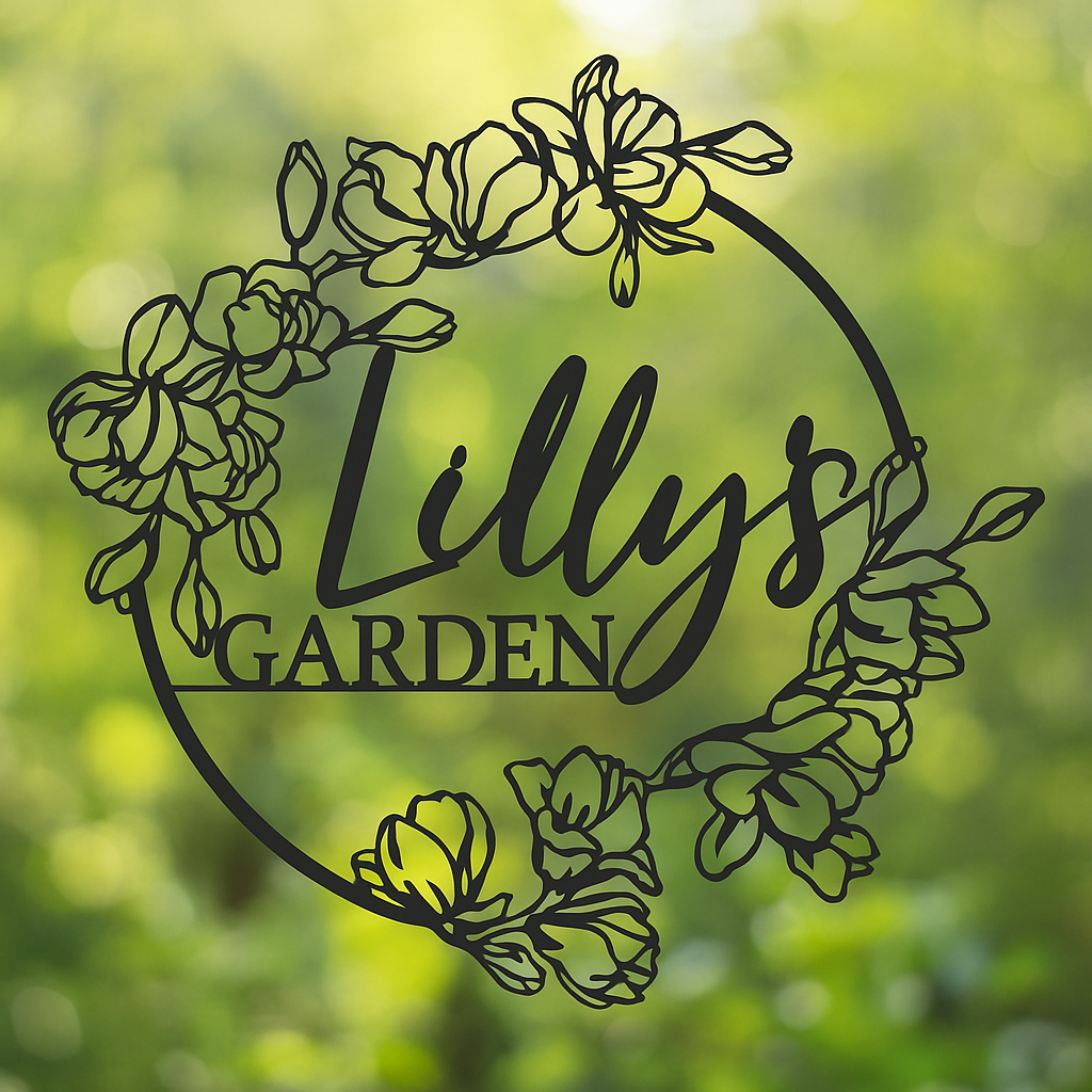 Personalized Flower Garden Name Sign – Custom Metal Outdoor Wall Art - Hanging Decorative Plaque - Gift for Mom, Grandma, Gardener - Floral Yard Decor