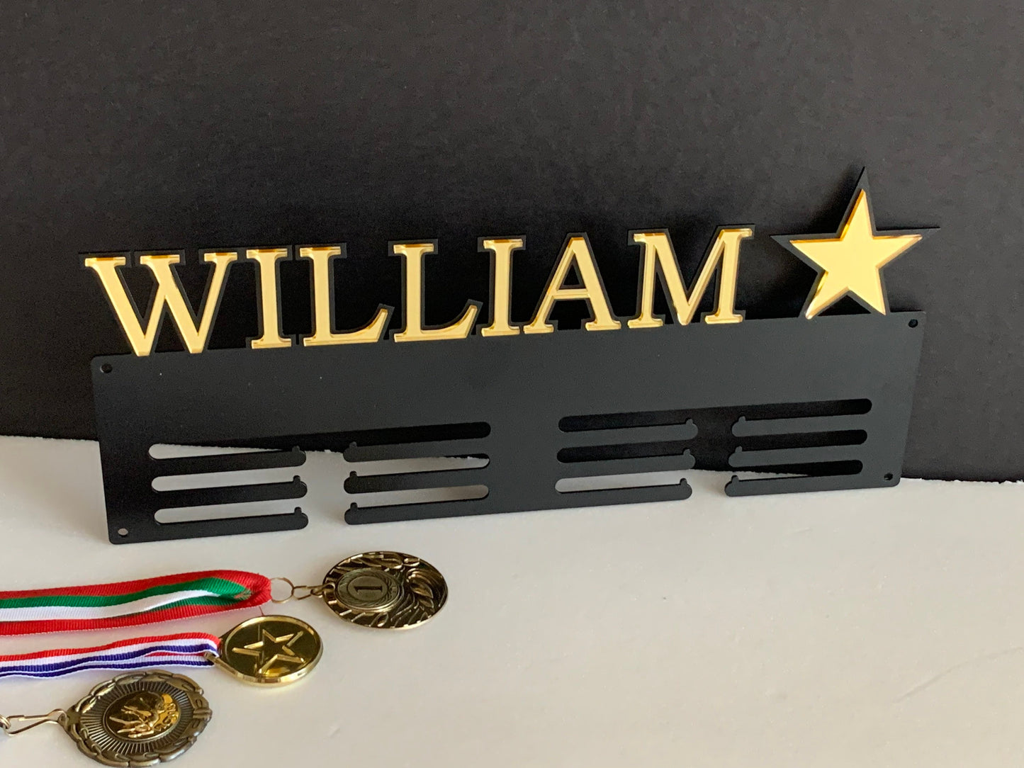 Custom Luxury Medal Hanger – Personalized Metal Name Holder with Star Accent