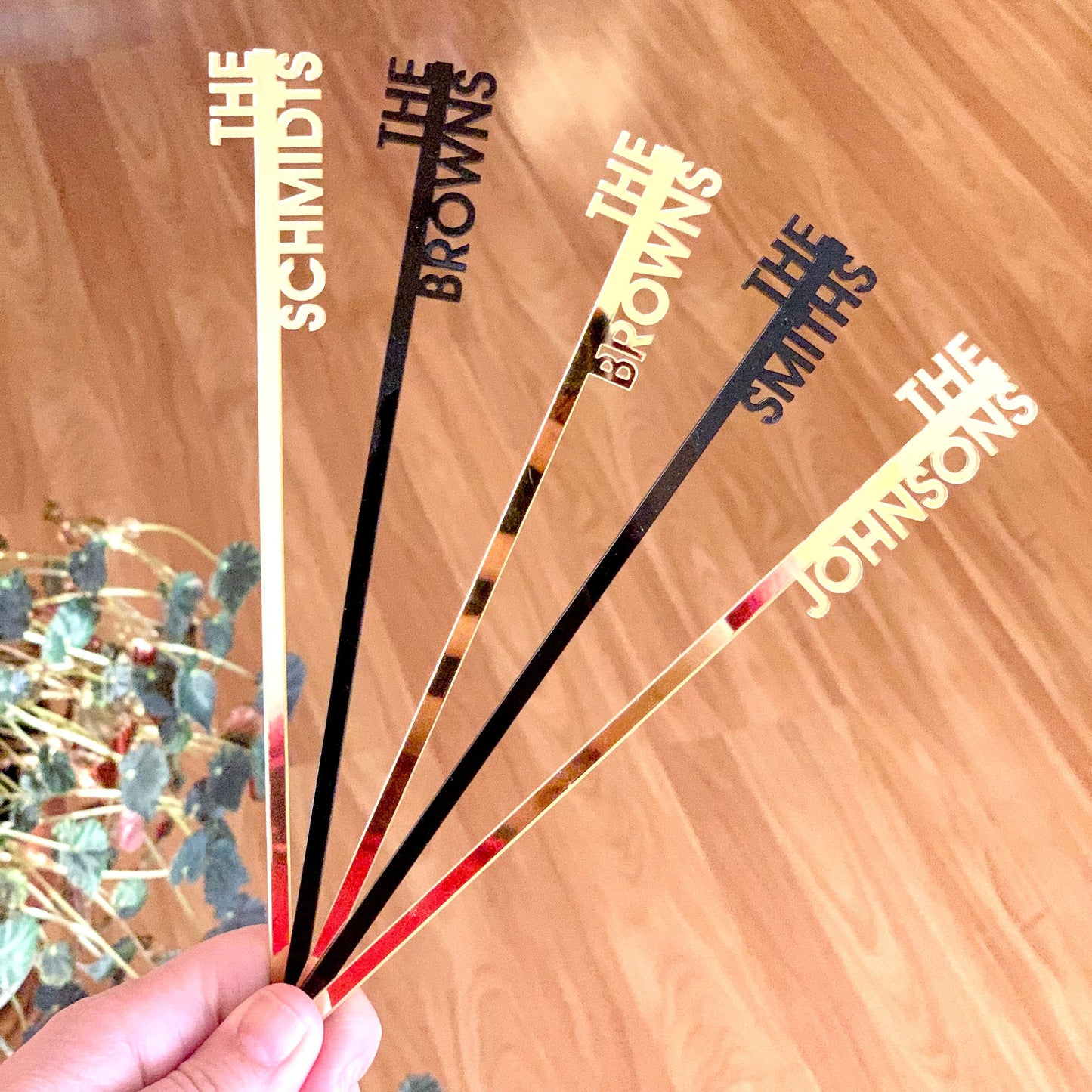 Custom Family Name Drink Stirrers – Personalized Acrylic, Wood, or Stainless Steel Swizzle Sticks