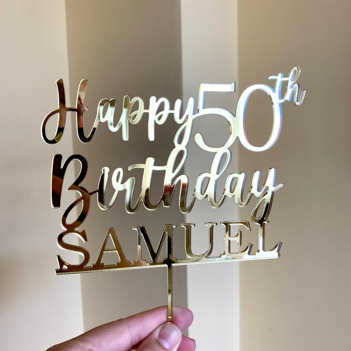 Custom Happy 50th Birthday Cake Topper – Personalized Name & Anniversary Age