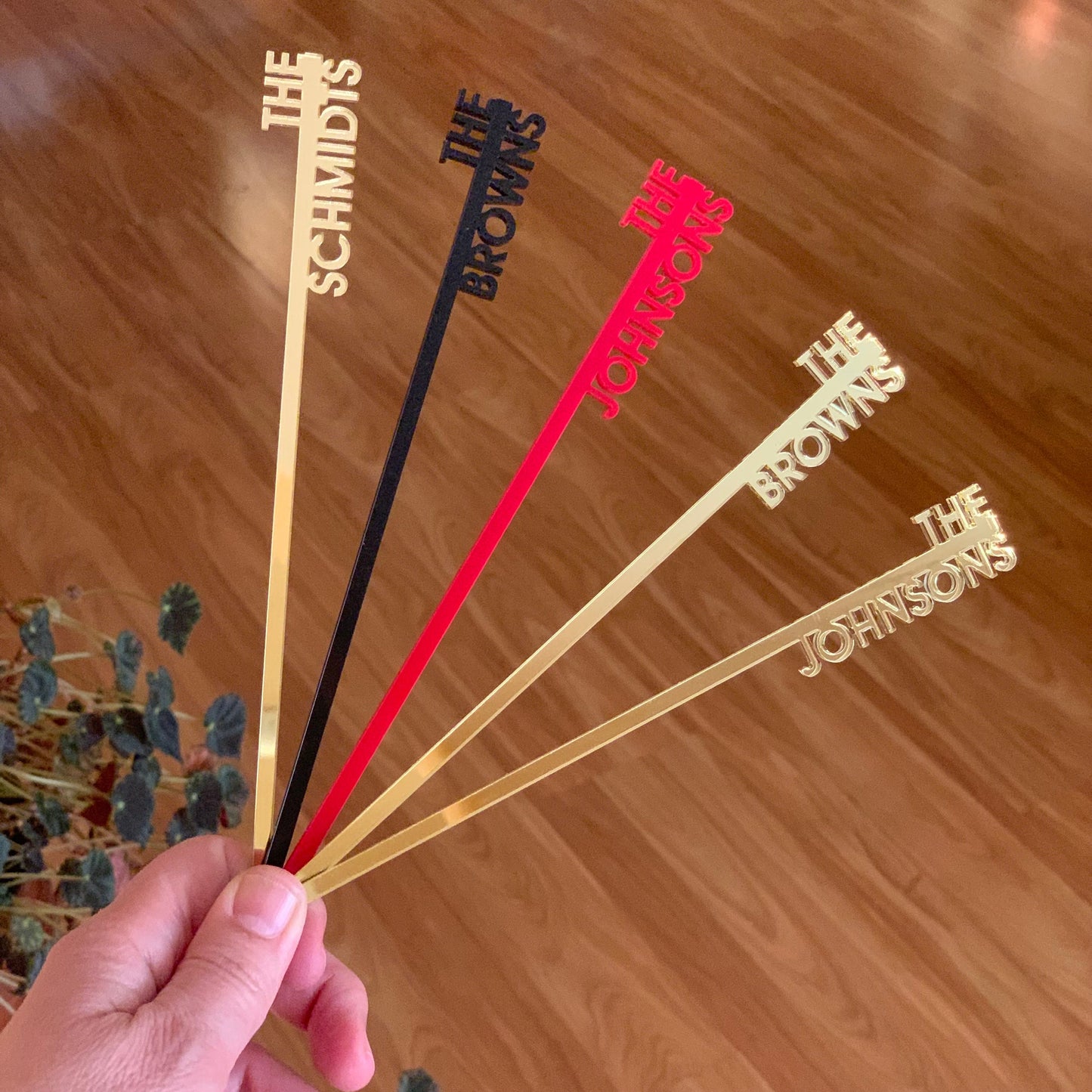 Custom Family Name Drink Stirrers – Personalized Acrylic, Wood, or Stainless Steel Swizzle Sticks