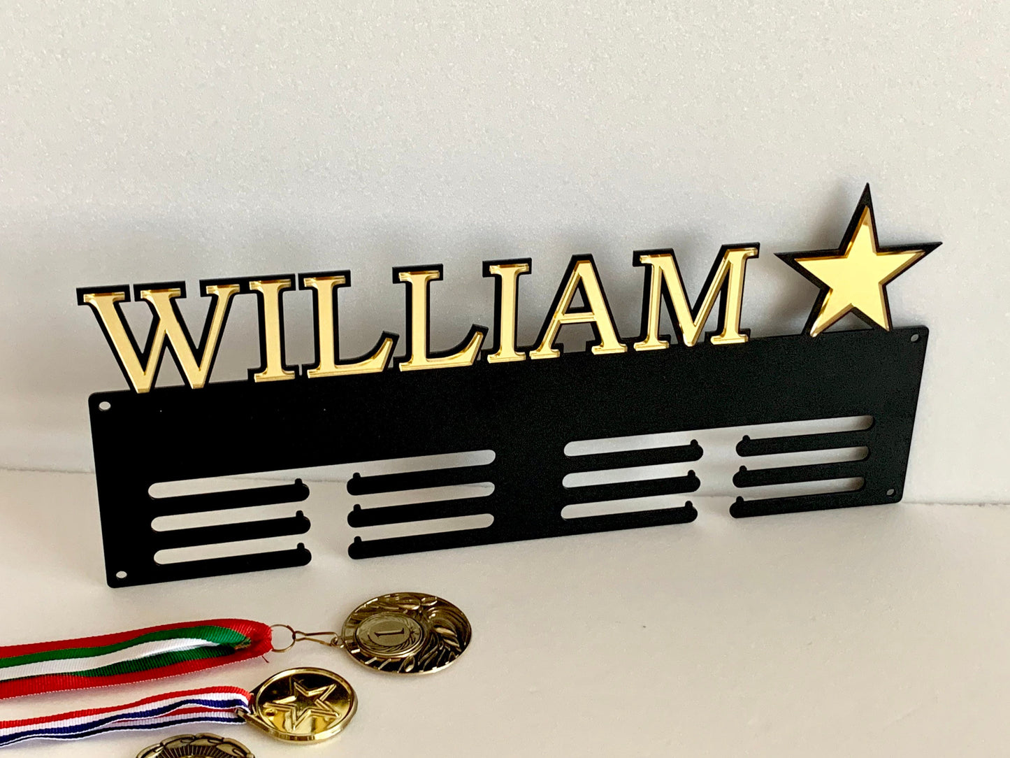 Custom Luxury Medal Hanger – Personalized Metal Name Holder with Star Accent
