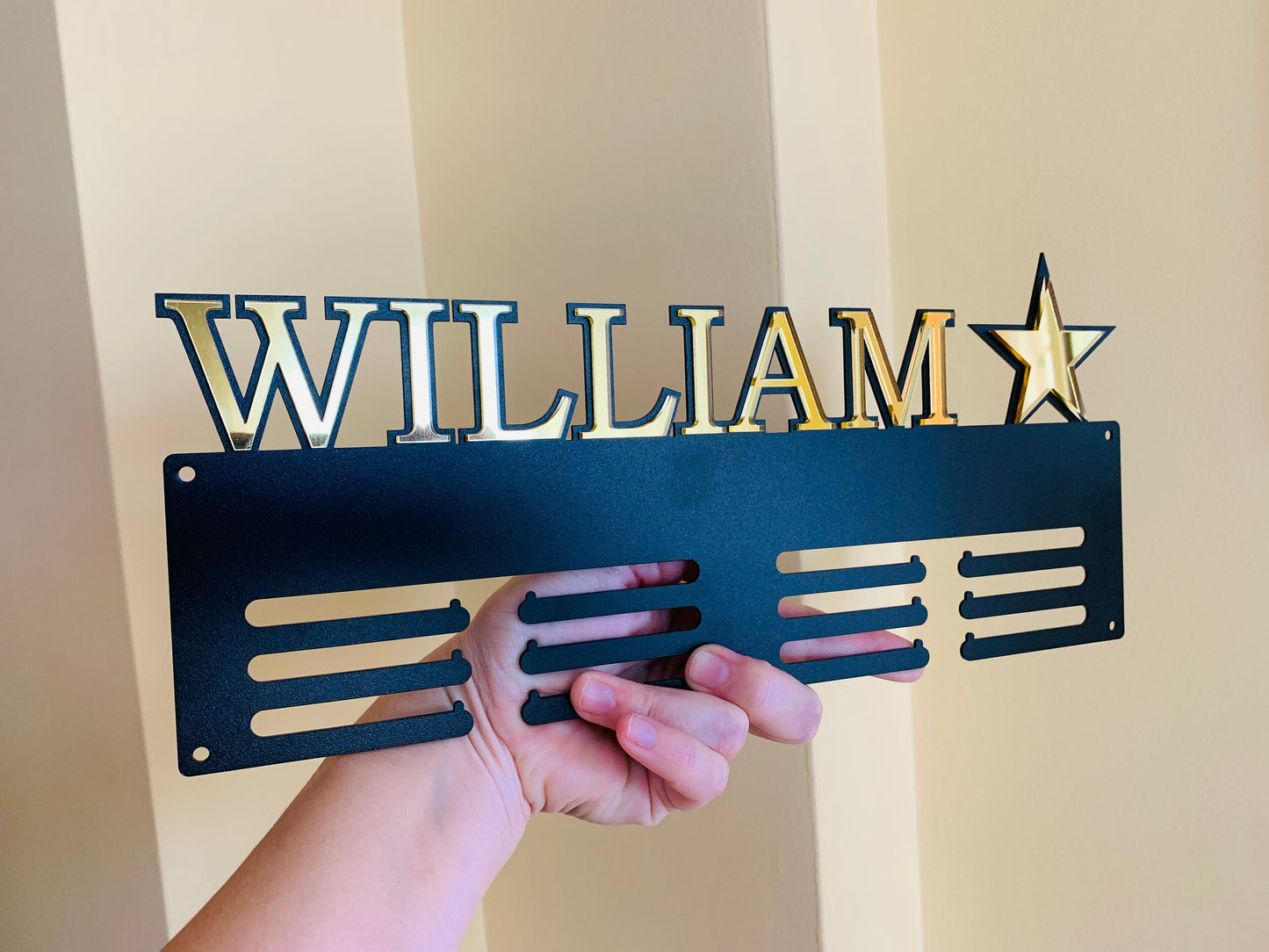 Custom Luxury Medal Hanger – Personalized Metal Name Holder with Star Accent