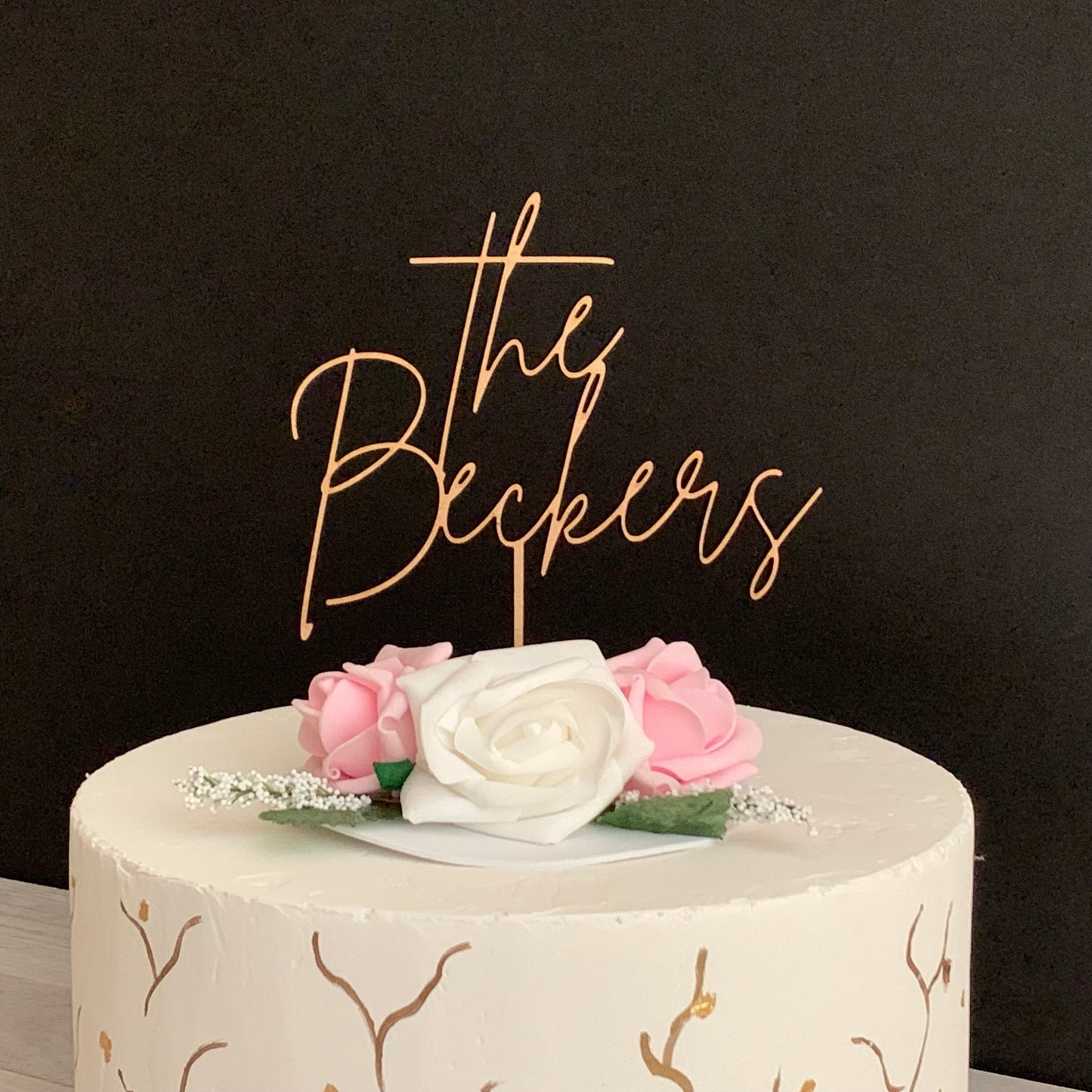 Custom Wedding Cake Topper – Script Font in Wood, Acrylic, or Glitter Finish