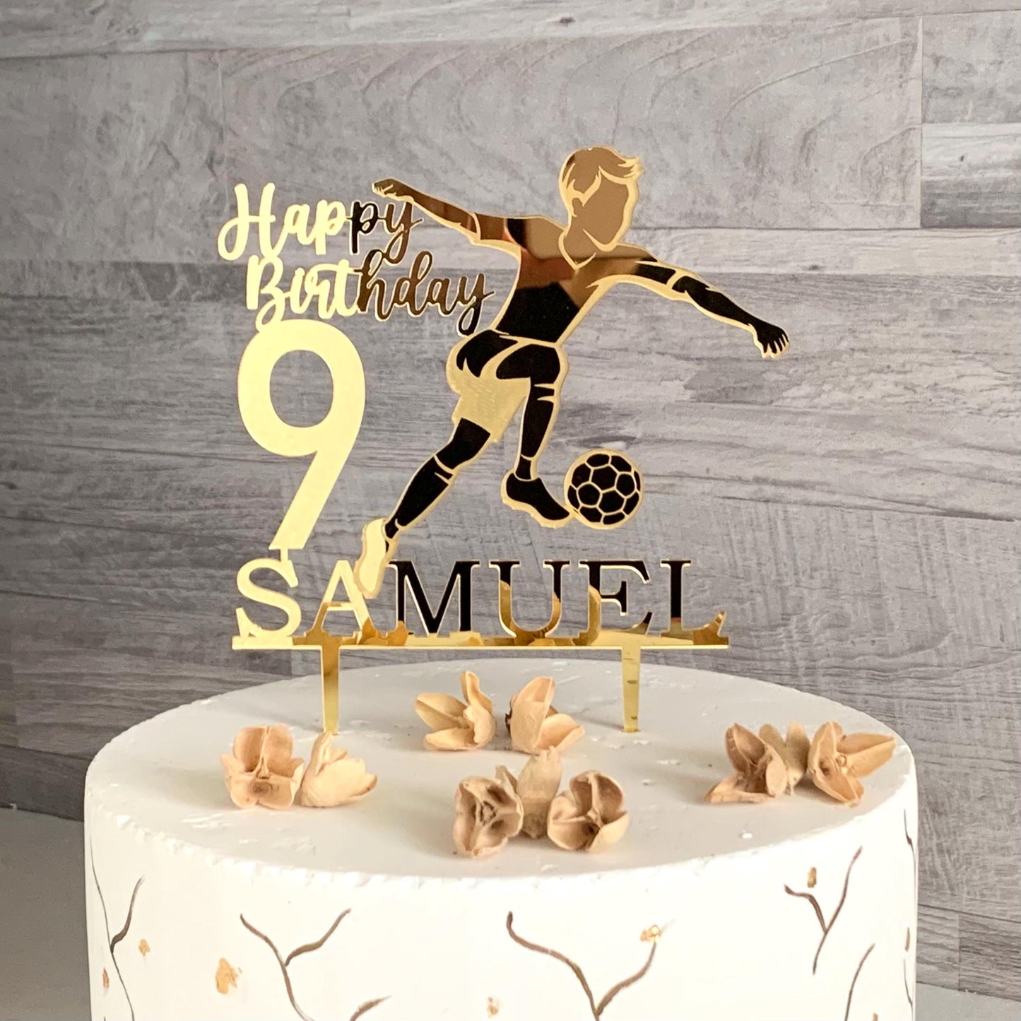 Custom Soccer Birthday Cake Topper – Personalized Name & Age with Soccer Silhouette