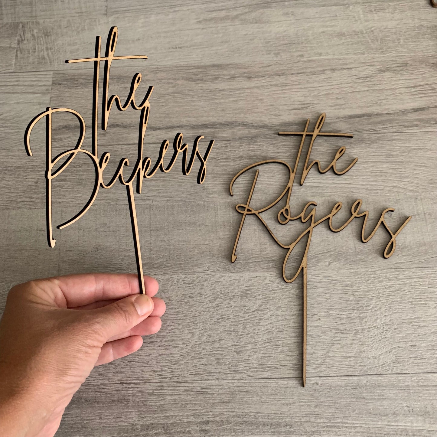 Custom Wedding Cake Topper – Script Font in Wood, Acrylic, or Glitter Finish