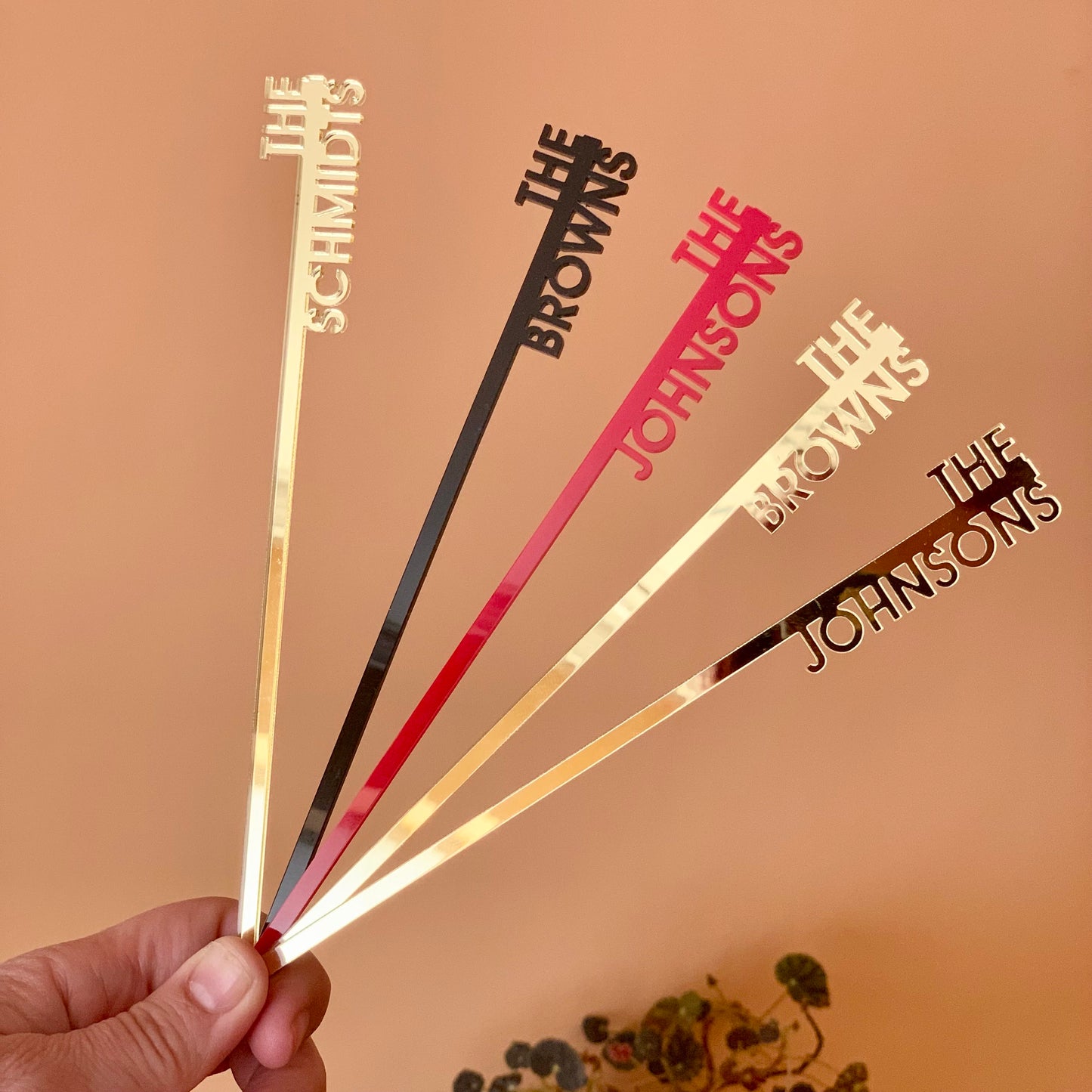 Custom Family Name Drink Stirrers – Personalized Acrylic, Wood, or Stainless Steel Swizzle Sticks