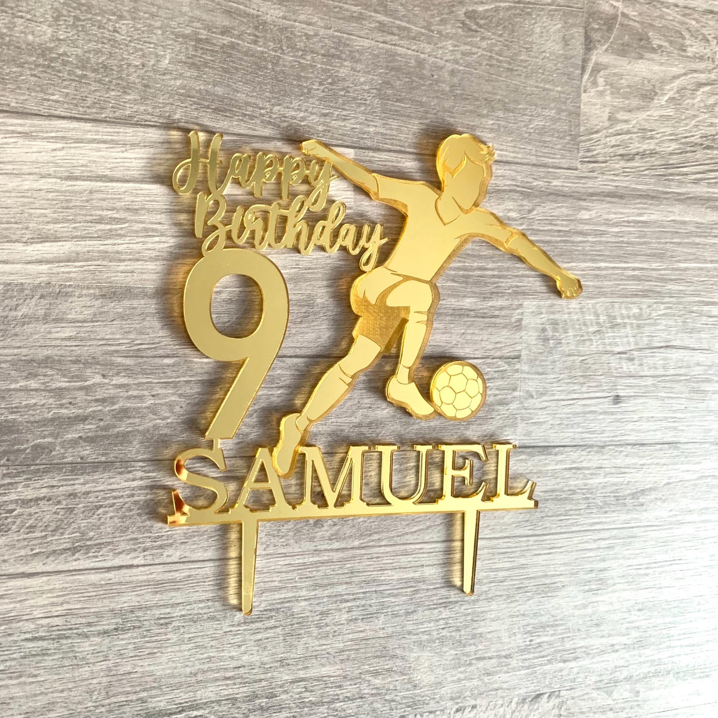Custom Soccer Birthday Cake Topper – Personalized Name & Age with Soccer Silhouette