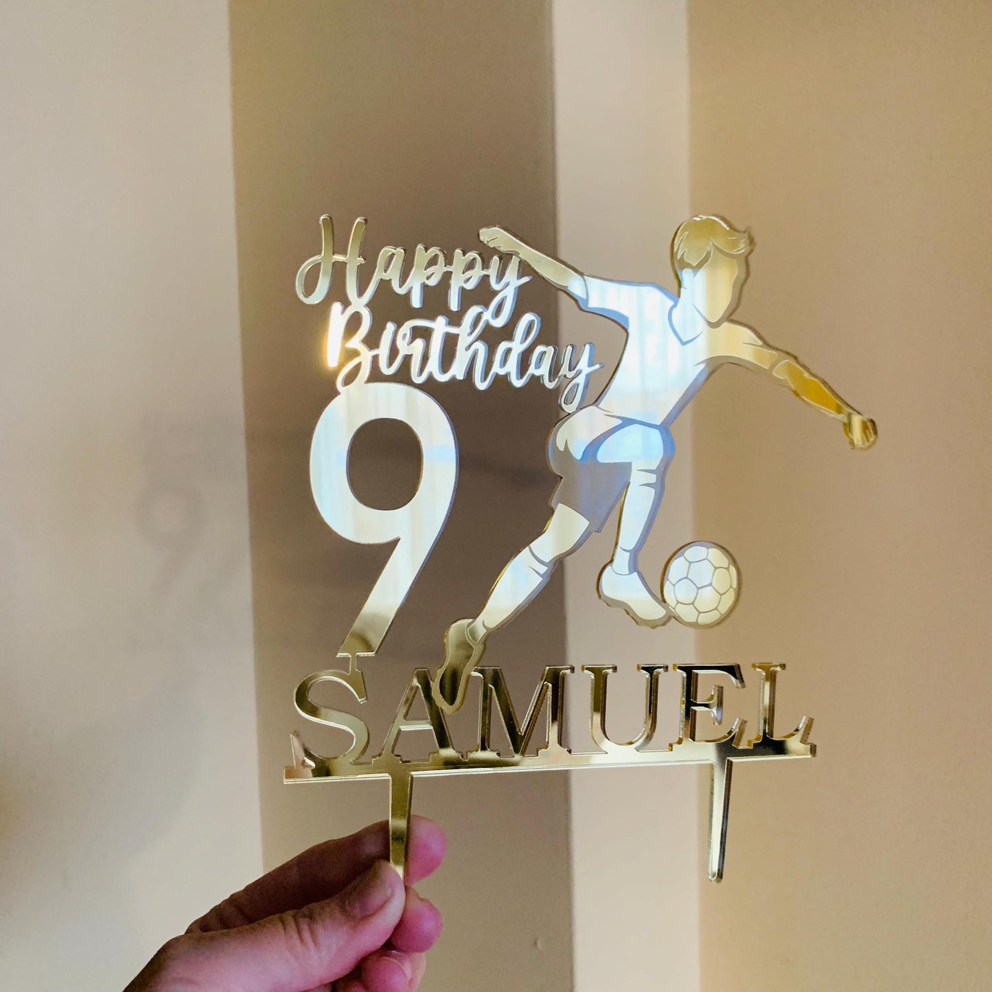 Custom Soccer Birthday Cake Topper – Personalized Name & Age with Soccer Silhouette