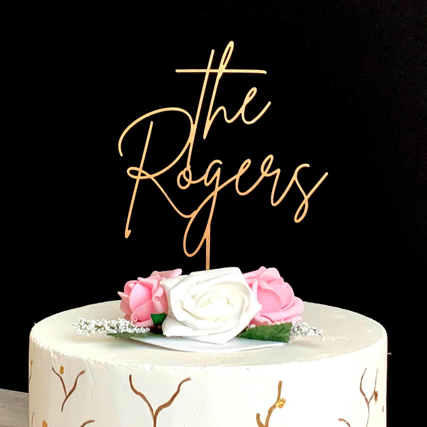 Custom Wedding Cake Topper – Script Font in Wood, Acrylic, or Glitter Finish