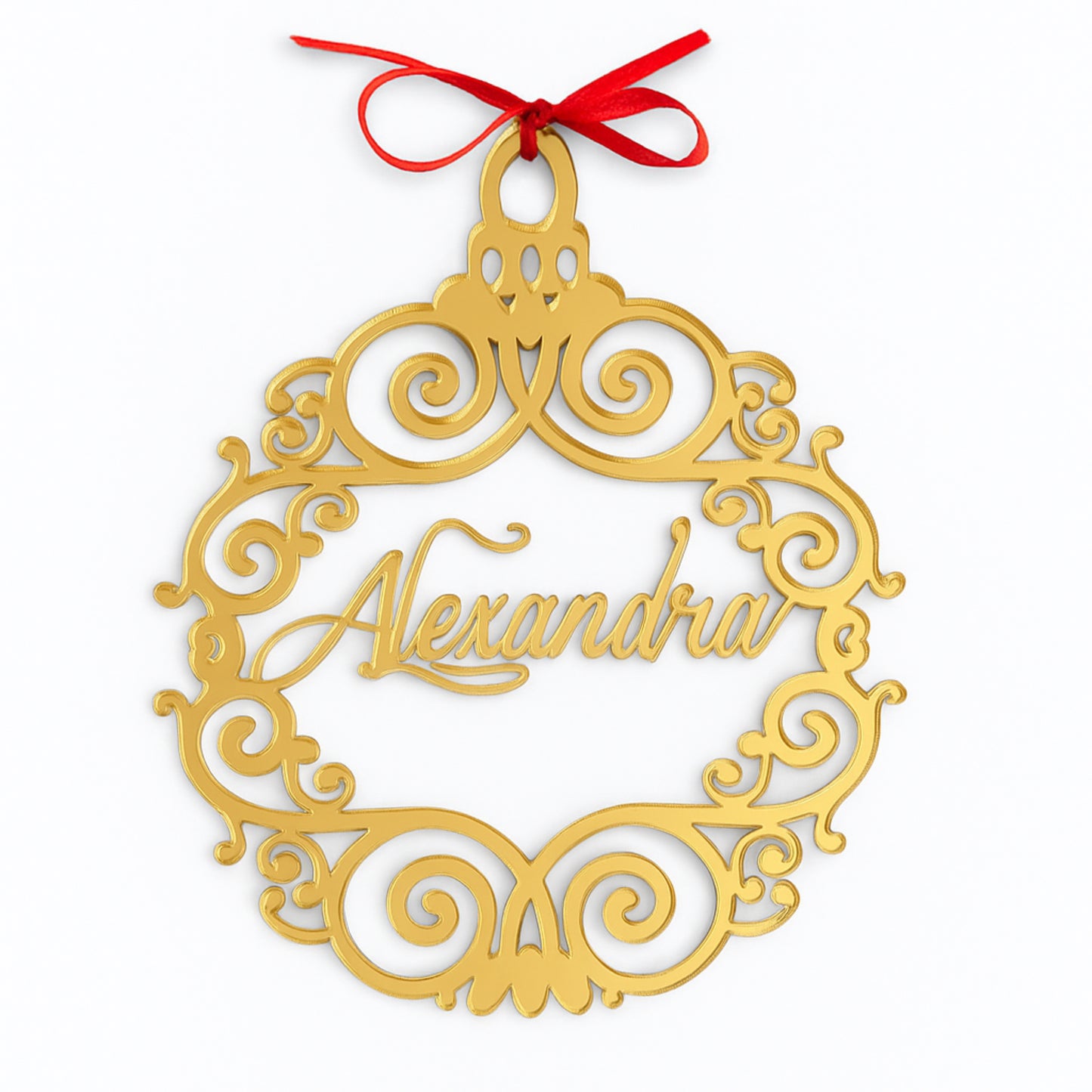 Personalized Name Christmas Ornament – Gold Mirror Acrylic (or Wood) Bauble – Custom Laser-Cut Tree Decoration or Holiday Place Card