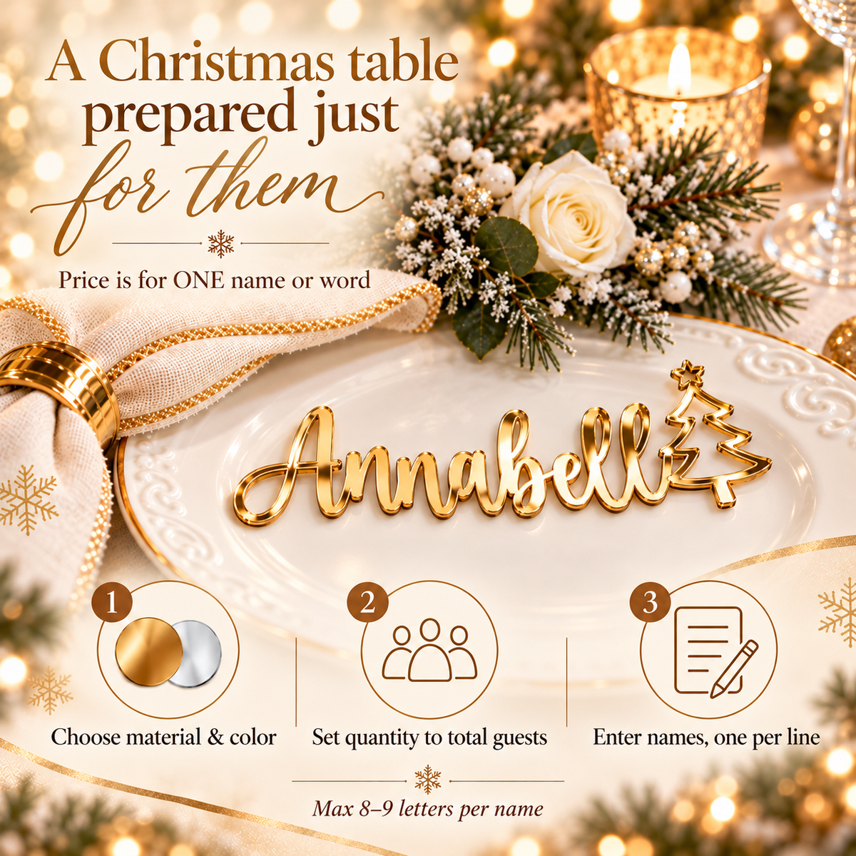 Personalized Christmas Place Cards | Custom Laser Cut Names with Trees