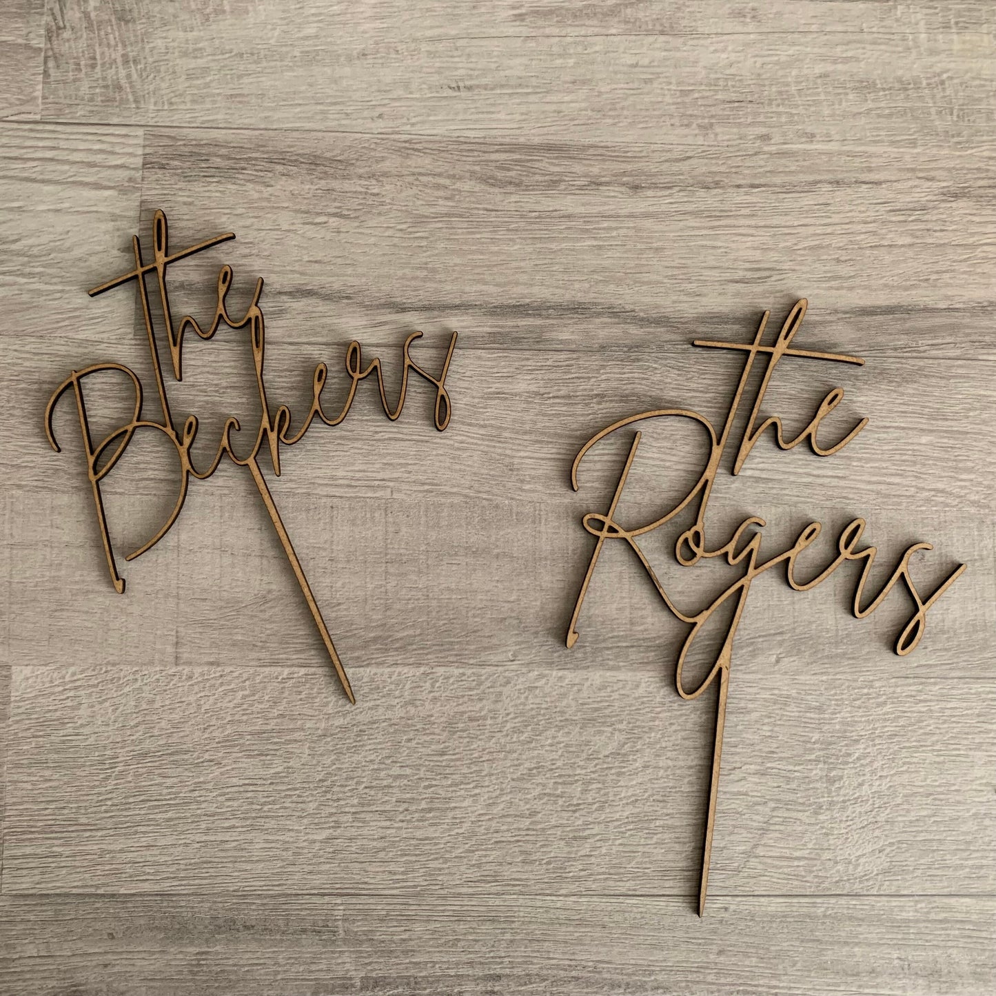 Custom Wedding Cake Topper – Script Font in Wood, Acrylic, or Glitter Finish