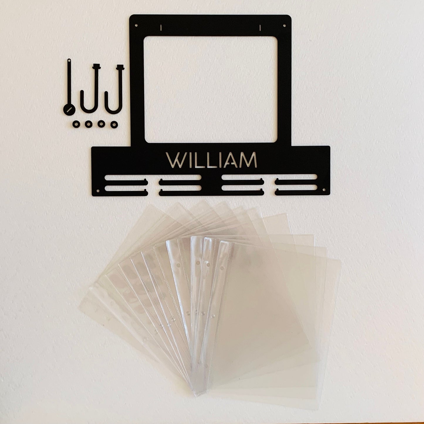 Custom Running Medal & Race Bib Holder – Personalized Metal Display Rack with Name & Figures