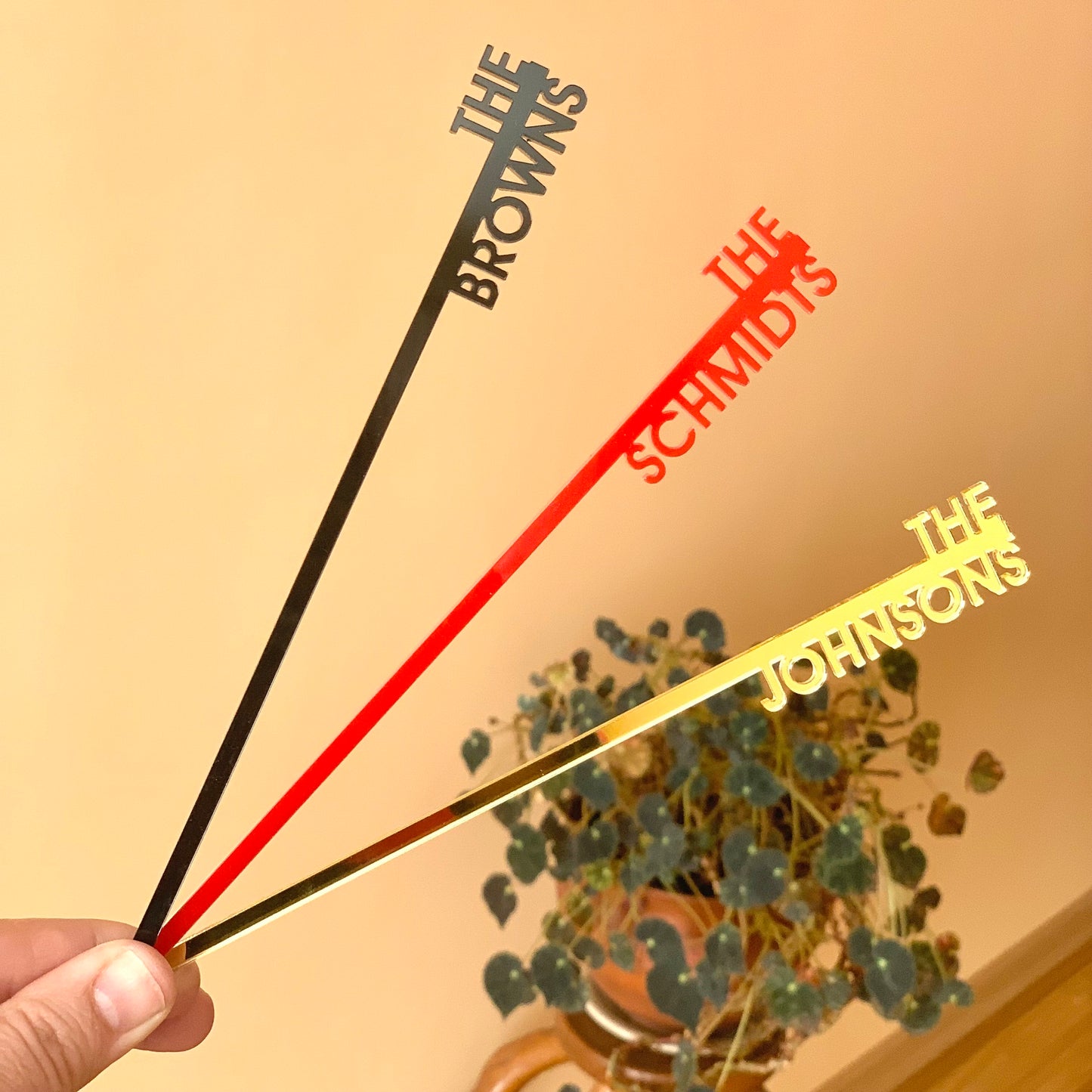 Custom Family Name Drink Stirrers – Personalized Acrylic, Wood, or Stainless Steel Swizzle Sticks