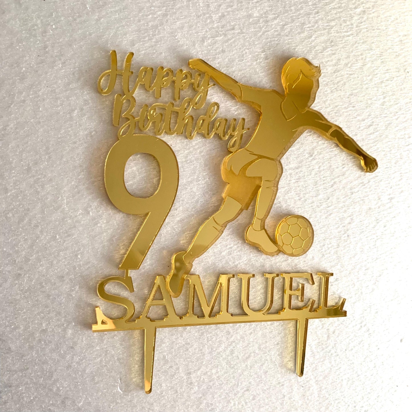 Custom Soccer Birthday Cake Topper – Personalized Name & Age with Soccer Silhouette