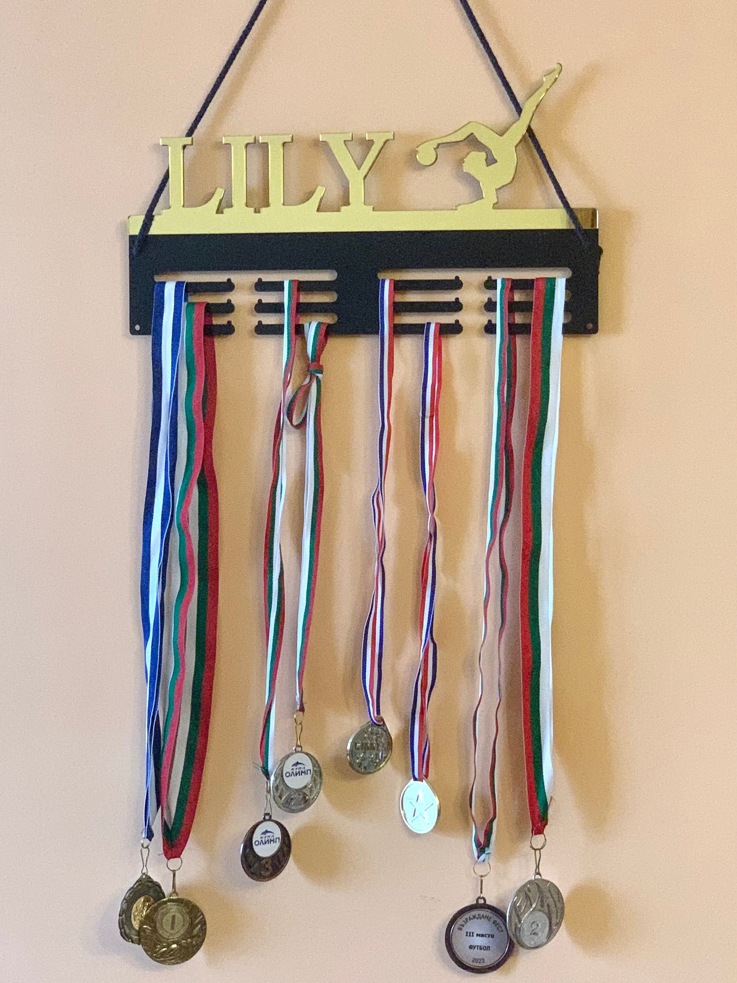 Personalized Medal Holder with Custom Name & Star | Metal Display Rack | Luxury Wall Decor