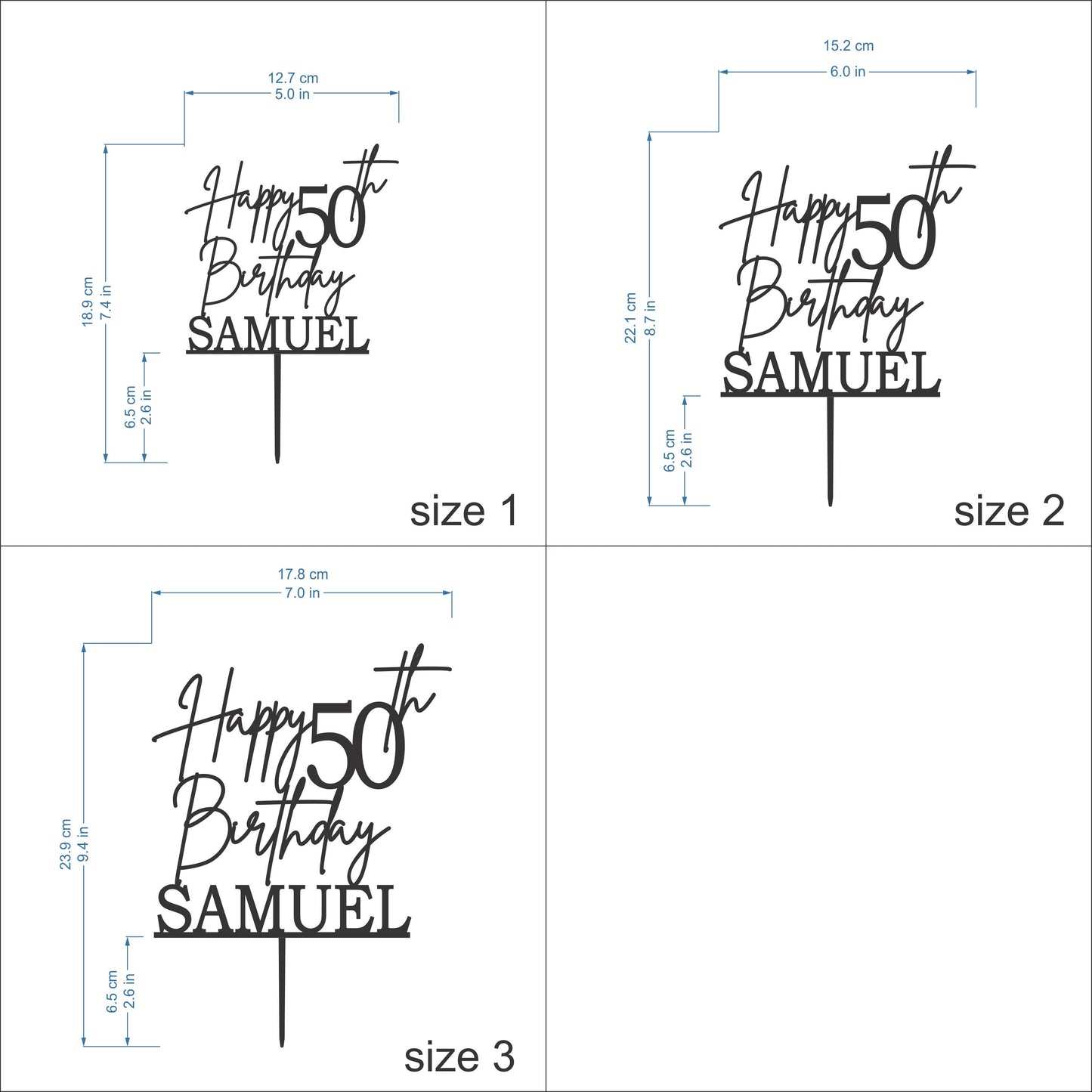 Custom Happy 50th Birthday Cake Topper – Personalized Name & Anniversary Age