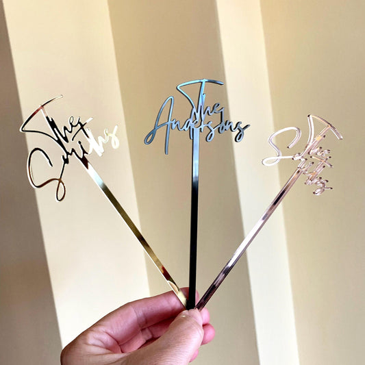 Custom Family Drink Stirrer | Personalized Name Acrylic or Stainless Steel Cocktail Stir Stick