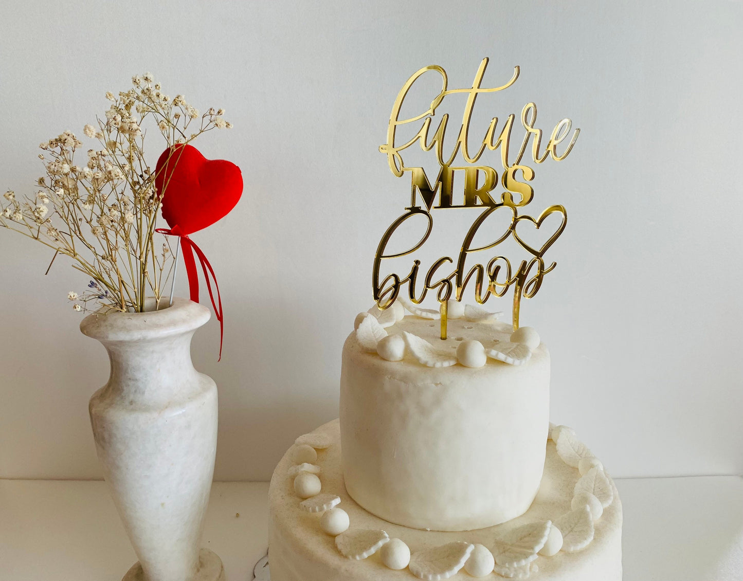 Personalized “Future Mrs” Cake Topper – Custom Name with Heart - Bridal Shower & Engagement Party Decoration - Laser-Cut Acrylic or Wood