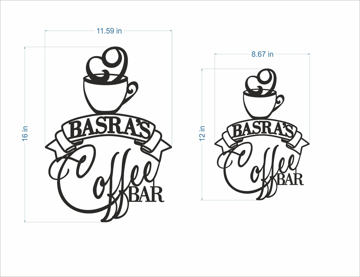 Custom Coffee Bar Metal Name Sign – Personalized Laser-Cut Coffee Cup Wall Art - Kitchen Café Decor & Housewarming Gift