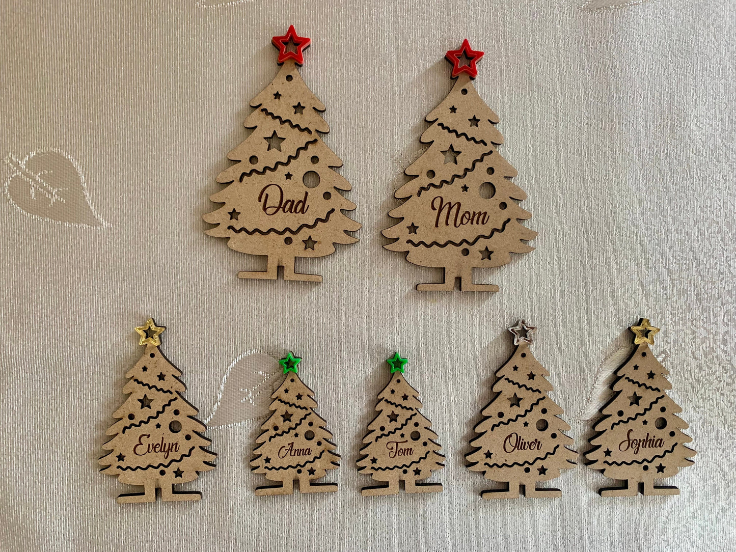 Personalized Freestanding Christmas Tree — Wood Place Name Ornament with Star