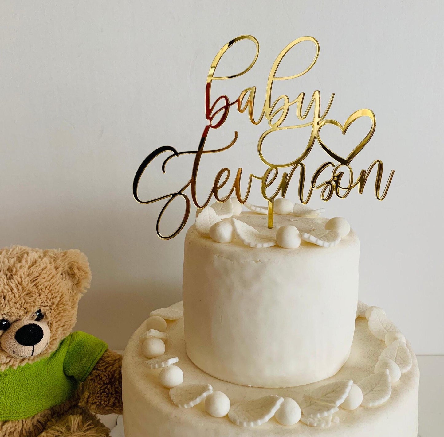 Personalized Baby Name Cake Topper – Custom Name with Heart - Baby Shower & Gender Reveal Decoration - Laser-Cut Acrylic or Wood
