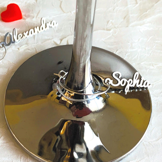 Personalized Metal Wine Glass Charms | Custom Wedding Drink Name Tags | Stainless Steel Drink Markers