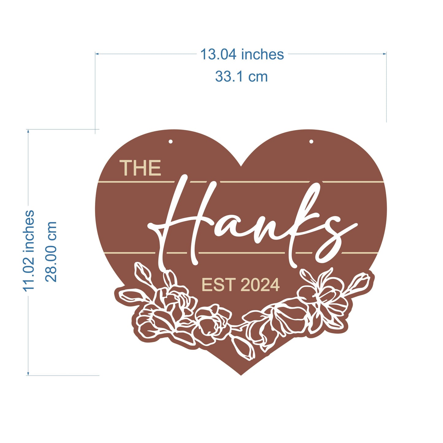 Personalized Heart Name Sign – Custom Wood Sign with Flowers & Wedding Date – Rustic Family Name Wall Decor – Welcome Sign or Gift for Couples