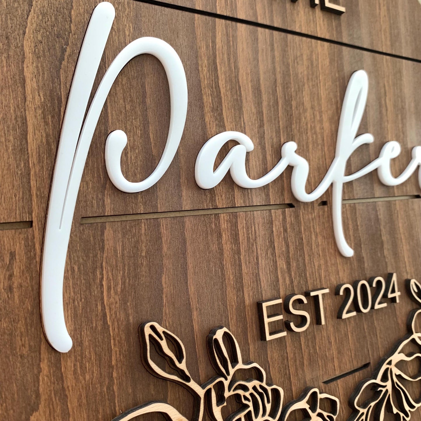 Custom Wedding Welcome Sign – Personalized Family Name Round Wood Sign with Flowers – Floral Wall Decor & Keepsake – Anniversary or Photo Prop Gift
