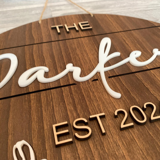 Personalized Family Name Wood Sign – Custom Welcome Sign with Flowers & Established Date – Rustic Wedding Decor or Housewarming Gift