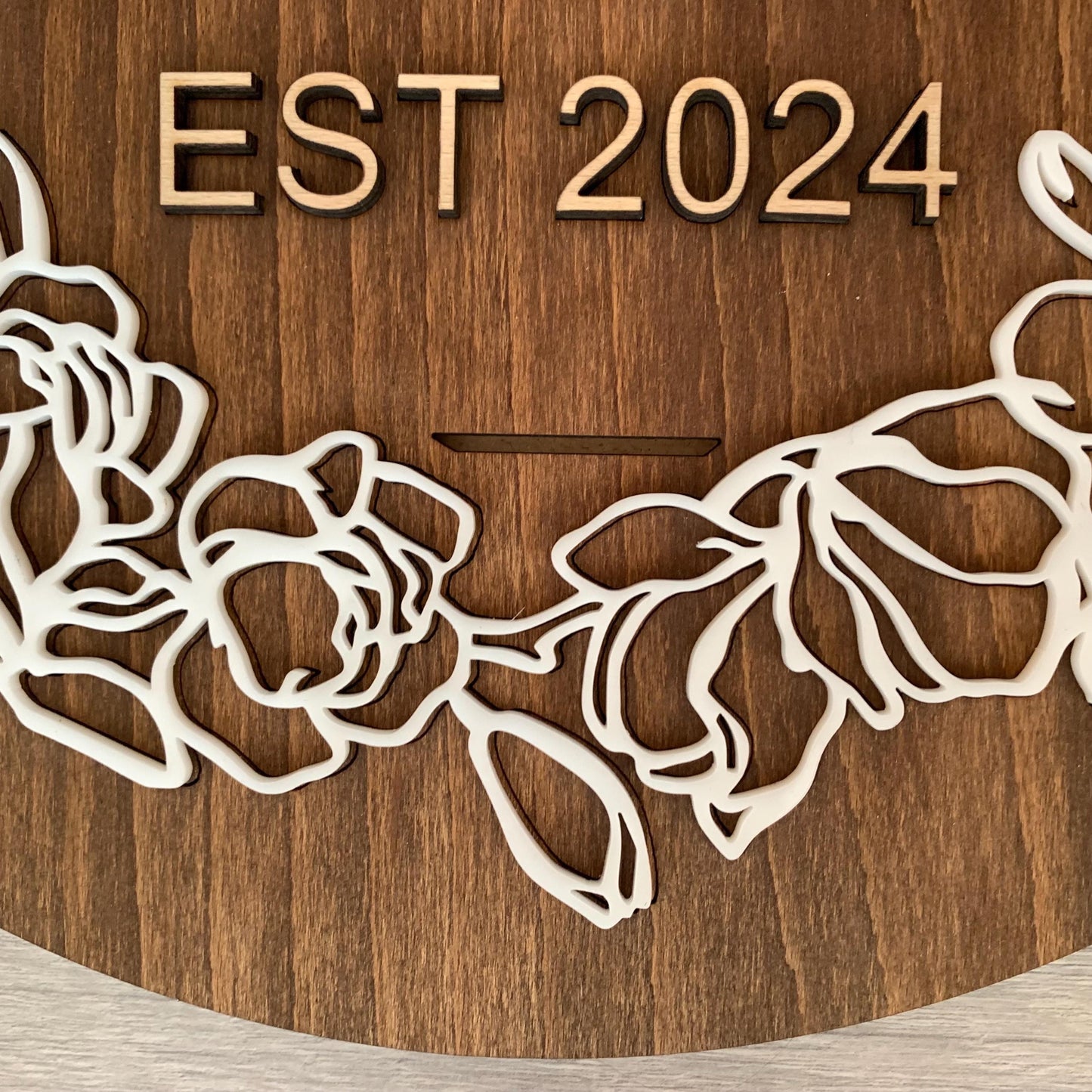 Personalized Family Name Wood Sign – Custom Welcome Sign with Flowers & Established Date – Rustic Wedding Decor or Housewarming Gift