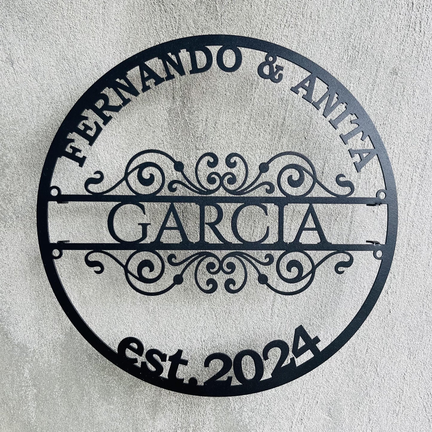 Custom Family Name Metal Sign – Personalized Last Name, Couple Names & Established Year – Wedding or Anniversary Gift – Filigree Wall Art Plaque