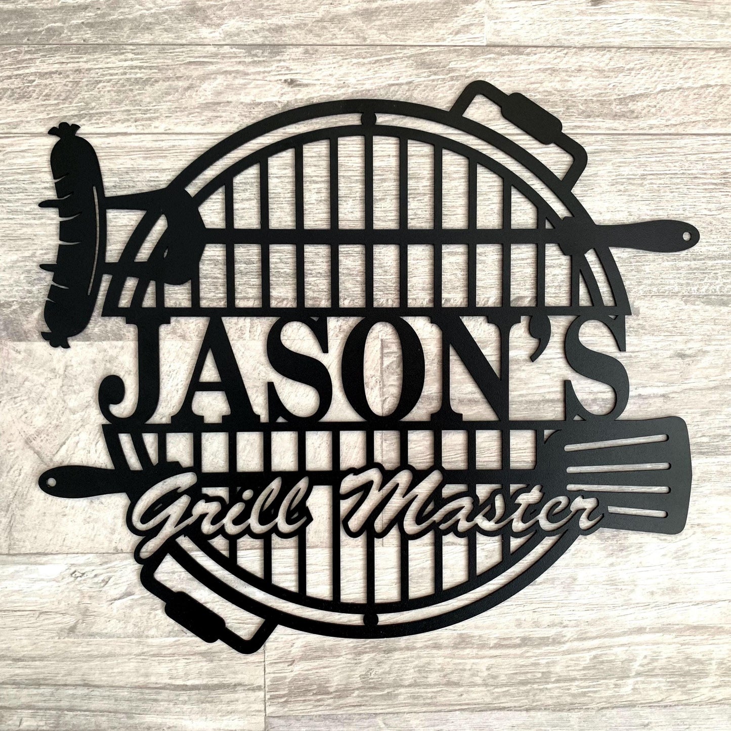 Custom BBQ Grill Master Metal Sign – Personalized Name Sign for Backyard, Patio, or Man Cave – Outdoor Bar & Grill Decor – Gift for Dad or Husband
