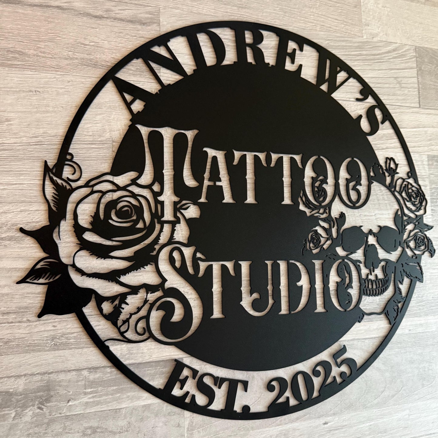 Tattoo Studio Metal Sign – Personalized Name Sign for Tattoo Artists – Custom Shop Wall Decor – Tattooist Gift, Business Name Plaque