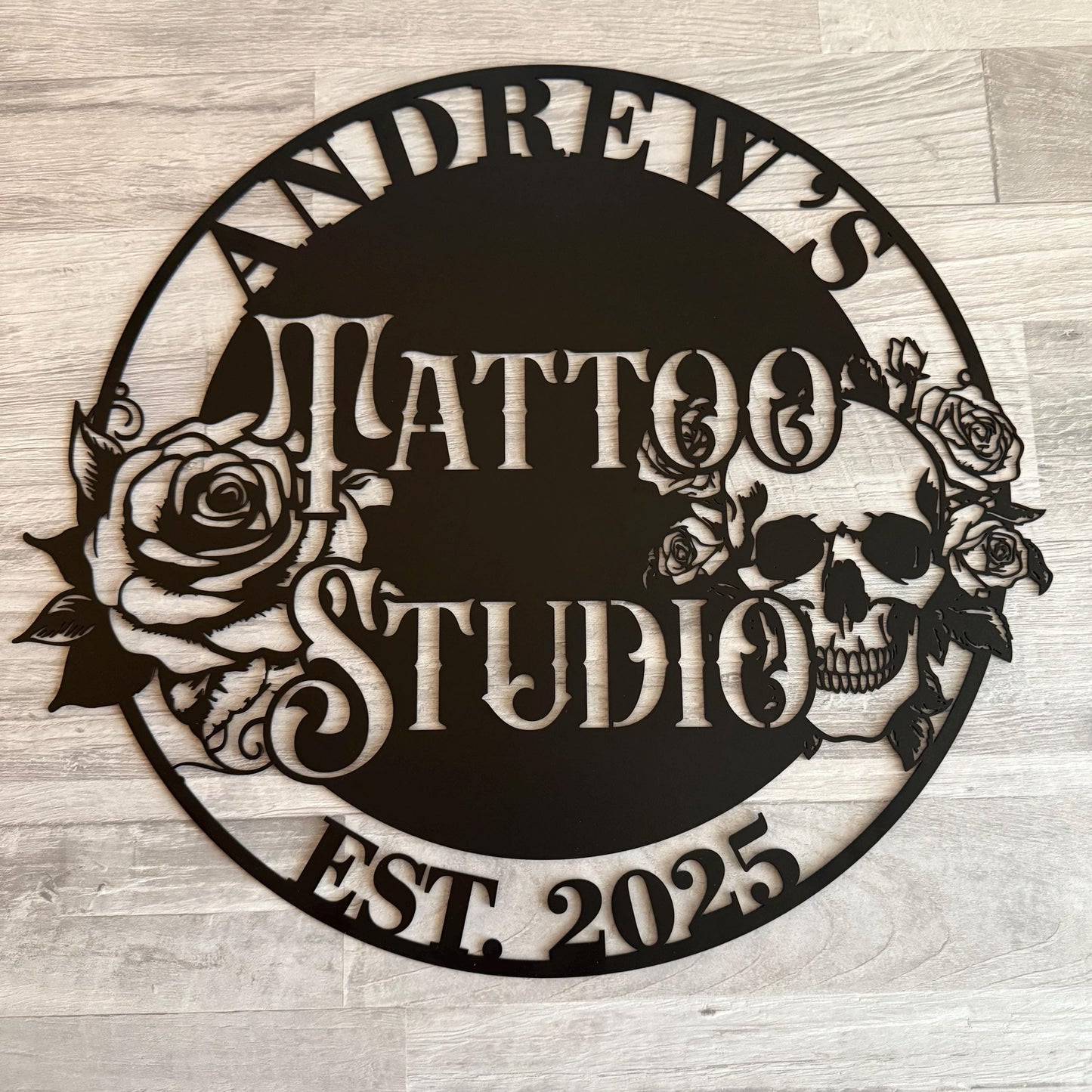Tattoo Studio Metal Sign – Personalized Name Sign for Tattoo Artists – Custom Shop Wall Decor – Tattooist Gift, Business Name Plaque
