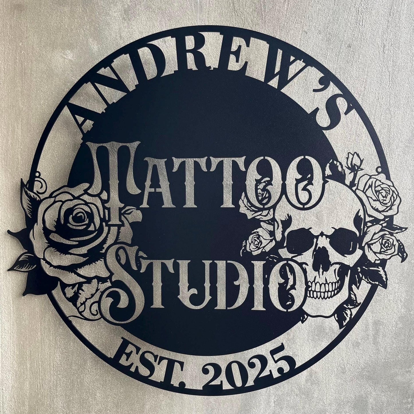 Tattoo Studio Metal Sign – Personalized Name Sign for Tattoo Artists – Custom Shop Wall Decor – Tattooist Gift, Business Name Plaque
