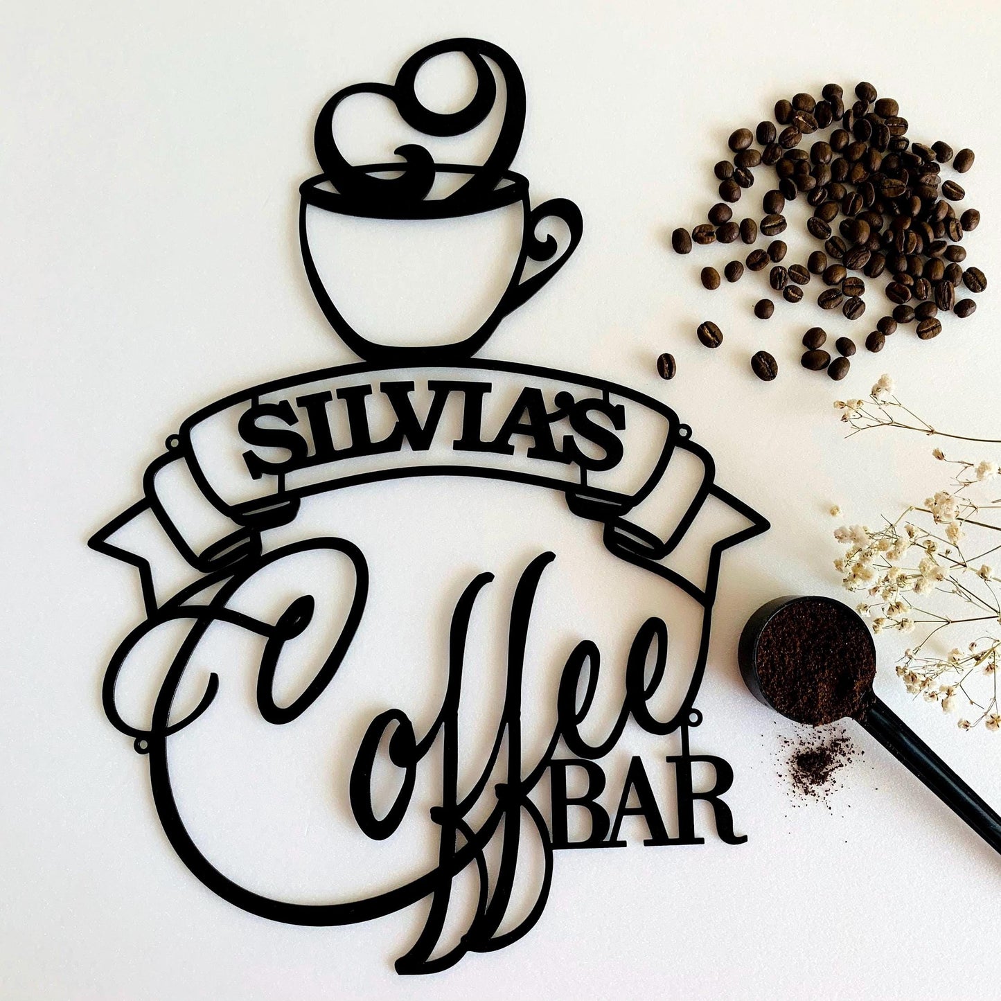 Custom Coffee Bar Metal Name Sign – Personalized Laser-Cut Coffee Cup Wall Art - Kitchen Café Decor & Housewarming Gift