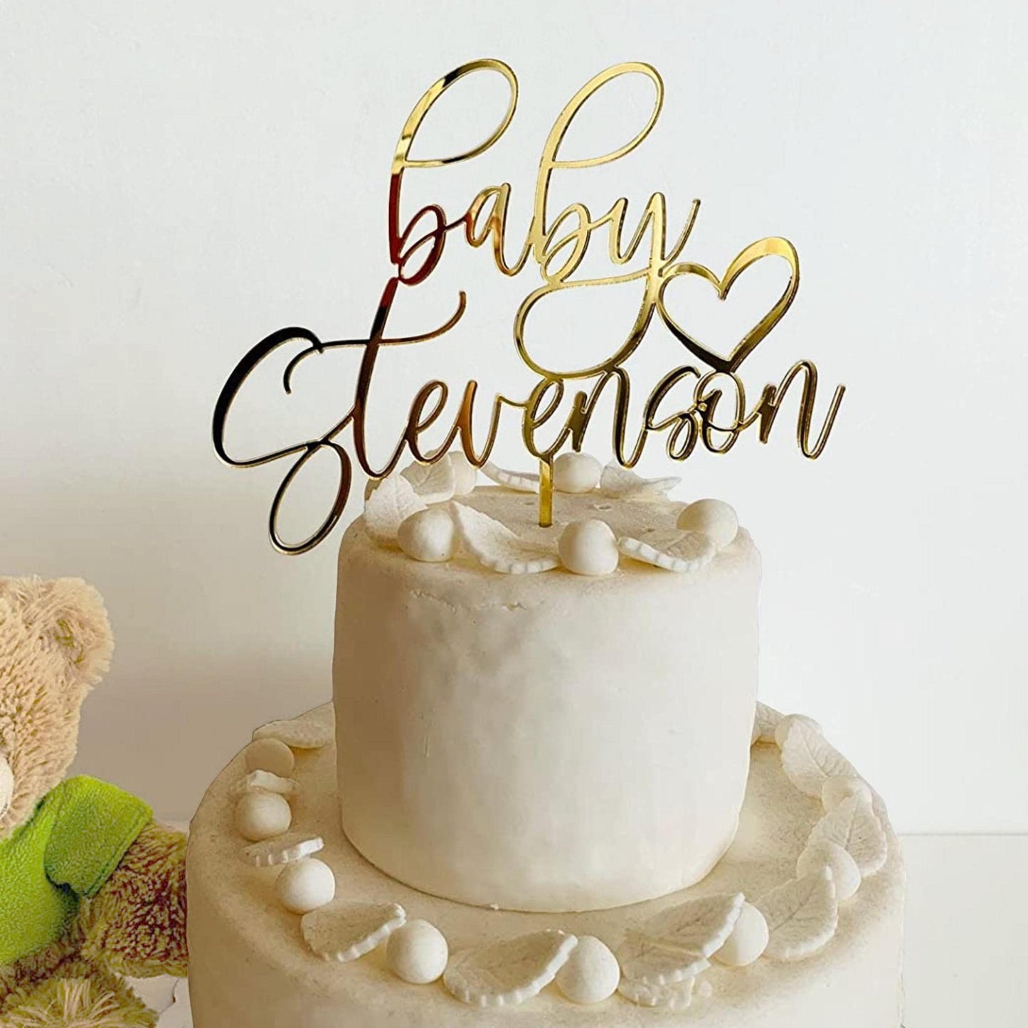 Personalized Baby Name Cake Topper – Custom Name with Heart - Baby Shower & Gender Reveal Decoration - Laser-Cut Acrylic or Wood