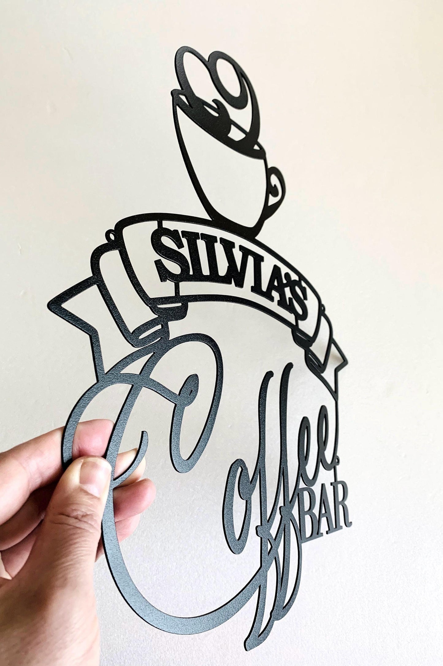 Custom Coffee Bar Metal Name Sign – Personalized Laser-Cut Coffee Cup Wall Art - Kitchen Café Decor & Housewarming Gift