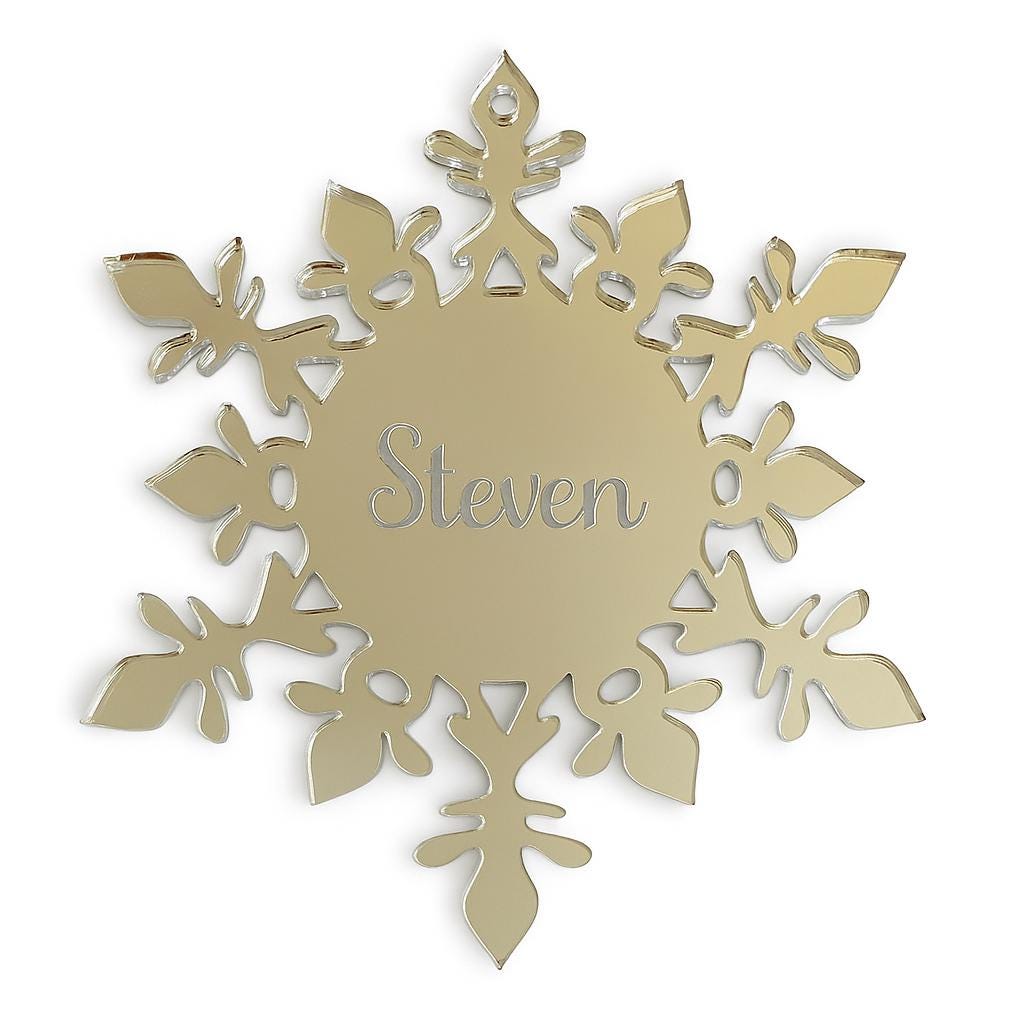 Personalized Mirror Acrylic Snowflake Ornament – Custom Engraved Name Christmas Tree Decoration – Hanging Crystal-Style Keepsake – Holiday Place Card