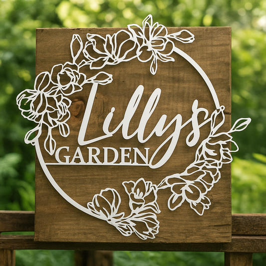 Personalized Flower Garden Name Sign – Custom Metal Outdoor Wall Art - Hanging Decorative Plaque - Gift for Mom, Grandma, Gardener - Floral Yard Decor