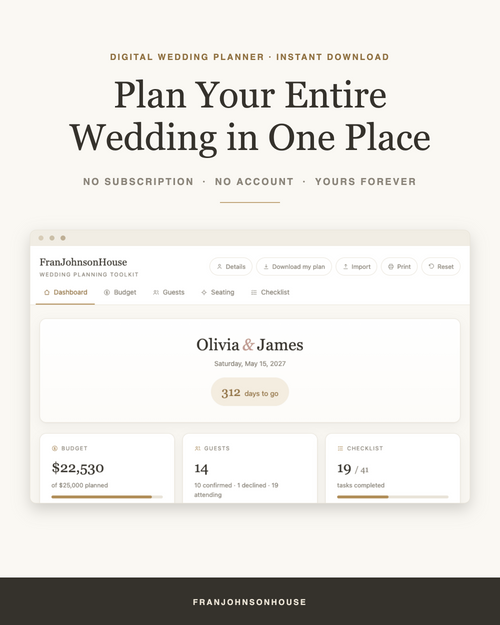 All-in-One Wedding Planning Toolkit — plan your entire wedding in one place, no subscription