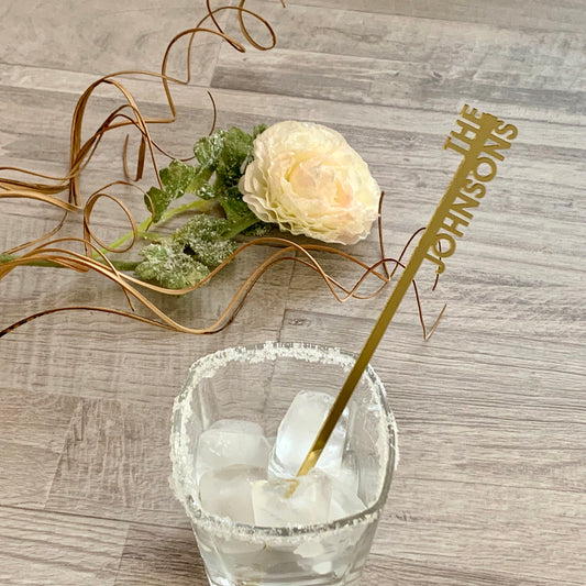 Custom Family Name Drink Stirrers – Personalized Acrylic, Wood, or Stainless Steel Swizzle Sticks