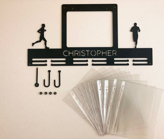Custom Running Medal & Race Bib Holder – Personalized Metal Medal Display Rack
