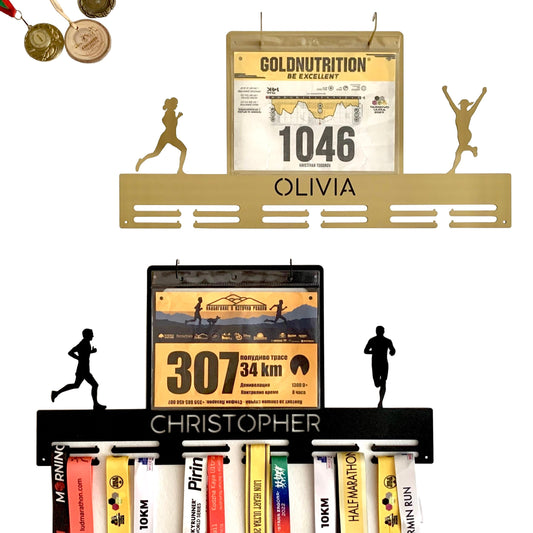 Custom Running Medal & Race Bib Holder – Personalized Metal Medal Display Rack